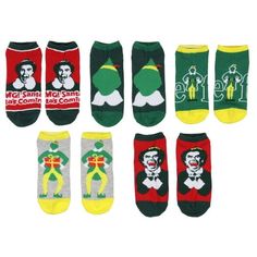 Elevate your sock game with these fantastic, officially licensed ankle no-show socks that showcase the whimsical adventures of Buddy The Elf. This sock set features five different designs featuring fun and unique patterns that capture the essence of The Elf movie and will make your sock draw a lot more interesting. Made with comfort in mind, these high-quality no-show ankle socks are perfect for daily wear. The soft and breathable fabric ensures your feet stay cozy no matter where your day takes youlooking for a unique gift for the Elf fan in your life? These officially licensed socks will spread holiday cheer and make a thoughtful present for any occasion. Size: One Size.  Color: Multicolor.  Gender: unisex.  Age Group: adult. The Elf Movie, Elf The Movie, Socks Drawing, Sock Set, Santas Coming, Elf Movie, Fluffy Socks, Ankle Socks Women, Sock Game