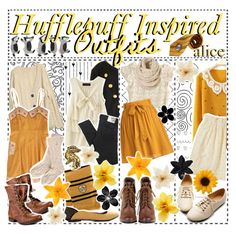 hufflepuff inspired outfits ♡ by the-slytherin-tip-girls on Polyvore featuring polyvore fashion style F Steven Alan Henleys Jack Wills Ollio Steve Madden Topshop Clips Camp Elope ASOS SHAN Again harrypotter tips Hufflepuff tipgirls Hufflepuff Inspired Outfits, Disney Princess Inspired Outfits, Fandom Style, Princess Inspired Outfits