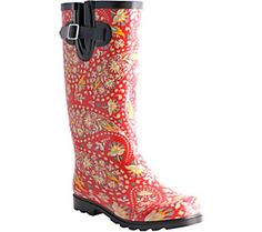 Gleefully greet rainy weather in these Puddles rubber rain boots, featuring a red and yellow paisley print that's sure to brighten up any dreary day. From Nomad Footwear. Red Waterproof Rain Boots, Waterproof Red Rain Boots, Casual Red Rain Boots For Rainy Weather, Casual Red Rain Boots, Rainy Weather, Red And Yellow, Paisley Print, Red Yellow, Rubber Rain Boots