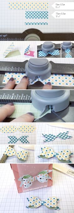 the instructions for how to make an adorable bow tie out of scrapbook paper and ribbon