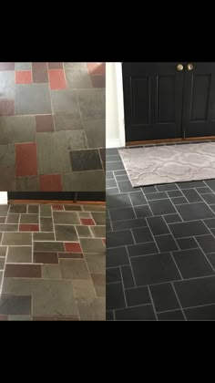 before and after photos of a tile floor cleaning job