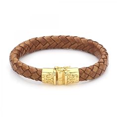 Enhance your accessory style with our Brown Gold Men's Leather Bracelet, constructed from strong leather and with a gold clasp for a classic, contemporary look. Classic Leather Bracelets For Everyday, Adjustable Yellow Gold Leather Bracelet, Classic Gold Leather Bracelet For Everyday, Classic Brown Leather Bracelet For Formal Occasions, Classic Leather Braided Bracelets As A Gift, Classic Leather Braided Bracelet Gift, Luxury Leather Bracelet For Everyday, Luxury Gold Leather Bracelets, Formal Brown Leather Bracelet