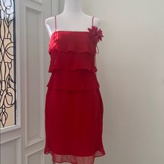 Brand New With Tag Elegant Red Flowy Mini Dress, Elegant Red Silk Summer Dress, Red Silk Dress With Ruffles, Spring Red Silk Dress, Red Silk Dress For Spring, 4 Dresses, Silk Dress, Fashion Inspo, Size 4