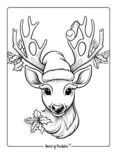 a deer wearing a santa hat with holly leaves on it's antelope