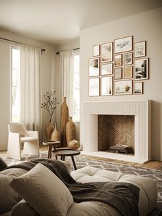 a living room filled with furniture and a fire place