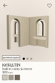 an open door with the words keratin built - in vanity and mirror $ 150 each