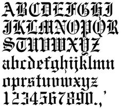 an old fashioned gothic font that has been changed to be black and white with the lower letters