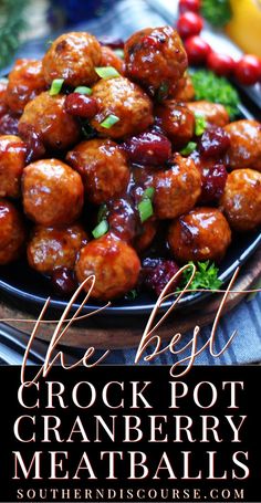 the best crock pot cranberry meatballs are on this plate and ready to be eaten