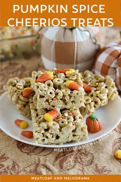 pumpkin spice cheerios treats on a plate