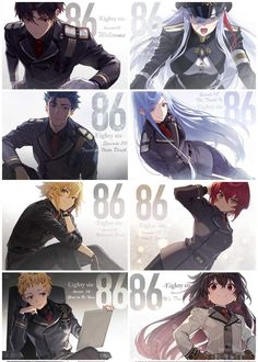 anime characters with different hair styles and numbers