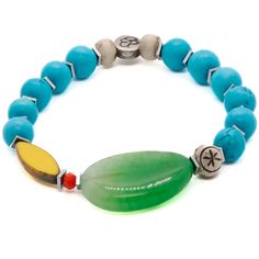 The Green Agate Summer Vibe Bracelet is a stunning accessory that exudes a sense of energy and vitality. The Green Agate stone is said to promote balance and harmony, while the other stones and beads are thought to have their own unique energy properties as well.The bracelet also features a vibrant yellow African bead, which is said to symbolize happiness and prosperity. Together, these elements create a beautiful and vibrant piece that is perfect for adding a touch of color to any summer outfit Agate Natural Stone Bracelets For Meditation, Agate Bracelets With Natural Stones For Meditation, Turquoise Agate Bracelet With Natural Stones, Holistic Agate Gemstone Bracelets, Turquoise Agate Beaded Bracelets, Turquoise Agate Beaded Bracelets For Healing, Turquoise Agate Gemstone Beads Bracelet, Turquoise Agate Beaded Bracelet, Agate Bracelets With Polished Beads For Meditation