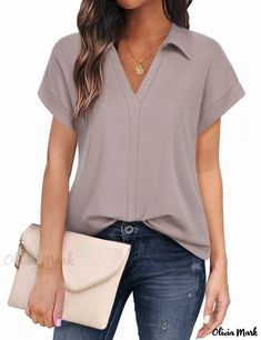 Olivia Mark - Classic Casual Short-Sleeve Shirt in Solid Colors Classic Casual, Pullover Designs, Cheap Fashion, Blouse Online, Color Shorts, Online Fashion Stores, Blouse Styles, Olivia Mark, Short Sleeve Shirt