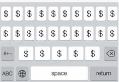 the keyboard is white and has many different symbols on it, as well as letters that spell out money