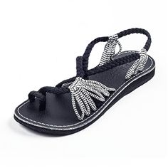 These chic and casual sandals are designed to fit you comfortably all day. The flat soles are made of high-quality rubber (vegan friendly) and the soft nylon braided straps are stretch-to-fit to provide optimal fitting and blister-free walking. These sandals go perfect with any casual summer wear, dresses, shorts, jeans, or leggings! Highlights: HANDMADE QUALITY: Each braided women's sandal is handwoven with love. The flat soles are made of high-quality rubber (vegan friendly) and the strappy up Holiday Outfits Casual, Sandals Outfit Casual, Boho Flat, Sandals Outfit Summer, Casual Holiday Outfits, Casual Summer Sandals, Rope Sandals, Vacation Shoes, Casual Summer Wear