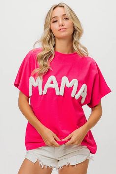 Hot Fuchsia Mama Chenille Embroidered Tee – True to You