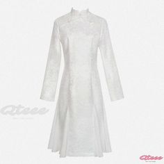 Qteee - Exquisite Vintage Jacquard Cheongsam Embroidered Doll Collar Coat with Tassel Accents Embroidered Long Sleeve Ao Dai For Ceremony, Elegant White Ao Dai For Festive Occasions, Elegant Long Sleeve Ao Dai For Traditional Ceremonies, White Ao Dai For Festive Occasions, Embroidered Ao Dai For Traditional Ceremonies, White Embroidered Ao Dai For Spring, Embroidered White Ao Dai For Spring, Elegant Long Sleeve Embroidered Ao Dai, Fitted Lace Ao Dai With Long Sleeves