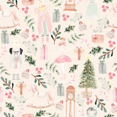 The Nutcracker Christmas Collection | Blush , Raspberry Creek Fabrics The Nutcracker Christmas, Watercolor Pattern Design, Holiday Watercolor, The Nutcracker, Christmas Mood, Christmas Holly, Nutcracker Christmas, Metal Art Prints, Christmas Collection