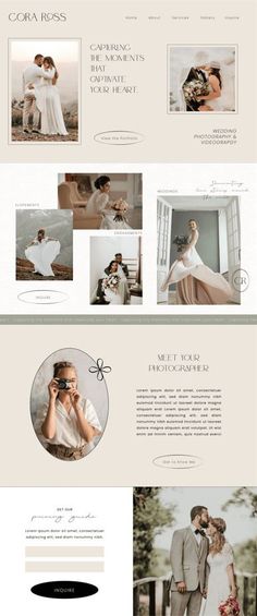 wedding photographer squarespace web design by studio Bressi Wedding Website Color Palette, Wedding Photographer Website, Photographer Website Design, Feminine Web Design, Shopify Ecommerce, Wedding Website Design, Design For Wedding