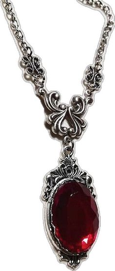 Gothic Pendant Necklace For Party, Gothic Oval Metal Jewelry, Gothic Choker Necklace For Formal Occasions, Gothic Metal Necklace With Round Pendant, Red Gothic Necklace For Formal Occasions, Elegant Red Locket Necklaces, Gothic Silver Oval Necklace, Silver Vampire Style Choker Necklace, Gothic Metal Necklaces With Jewels