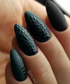 Black Nail Designs With Chrome, Spooky Tree Nails, Black Snake Skin Nails, Matte Black Nails Design, Dragon Scale Nails, Matt Black Nails, Sharp Almond Nails, Matte Black Nail Designs, Black Spring Nails