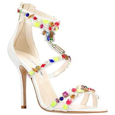 New Oscar De LaRenta *Simona* White Leather Sandals Designer size 38 100% Leather, Multi-color Jewel Embellishments Throughout, Covered Heels and Gold-tone Zip Closure at Counters, Super Light Weight. Heel Height - 4.25 inches, Insole - 9 7/8 inches Made in Italy Retail $1800.00 New with box. Listing code: 12201854580125958 Multicolor Crystal Embellished High Heels, Multicolor High Heel Sandals With Rhinestones, Multicolor Rhinestone High Heel Sandals, White Embellished Sandals For Gala, Multicolor Embellished Heels For Formal Occasions, Elegant Multicolor Rhinestone Heels, Evening Multicolor Embellished Sandals, Multicolor Embellished Evening Sandals, Embellished Multicolor Evening Sandals