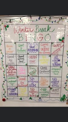 a white board with writing on it that says winter break big 6 and christmas activities