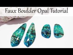 three pieces of turquoise colored opal next to some rocks and stones with text overlay that reads faux boulder opal tutor