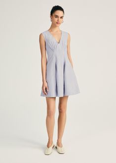 Concha Sleeveless V-Neck Dress |  Women's Dress by Derek Lam 10 Crosby Chic Spring Sleeveless Dress With Pleated Waist, Chic Sleeveless Dress With Pleated Waist For Spring, Spring Daywear Sleeveless Dress With Pleated Waist, Sleeveless A-line Dress With Pleated Waist For Spring, Spring V-neck Dress With Pleated Waist, Pleated A-line V-neck Dress For Summer, A-line Sleeveless Dress With Pleated Waist For Summer, A-line Sleeveless Dress With Pleated Waist For Spring, Fitted V-neck Dress With Pleated Waist For Summer