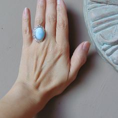 Sterling Silver Larimar Ring Size 6.25 Elegant Blue Larimar Turquoise Ring, Elegant Blue Larimar Rings, Blue Larimar Cabochon Rings, Blue Larimar Opal Ring, Handmade Turquoise Larimar Ring For Anniversary, Elegant Turquoise Larimar Ring As Gift, Handmade Blue Larimar Jewelry, Turquoise Larimar Ring Gift, Larimar Turquoise Ring Gift