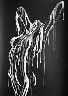 a black and white photo with dripping paint