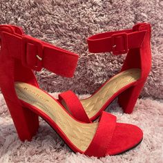 Hot Red Heels !! Brand New !! Red Block Heel For Night Out, Red Block Heels For Night Out, Red Stacked Heel Block Heels For Party, Red Block Heels With Stacked Heel For Party, Chic Red Open Toe Block Heels, Red High Heel Block Heels With Padded Heel, Red High Block Heels With Padded Heel, Red Stacked Heel Party Heels, Red Block Heels With Stacked Heel