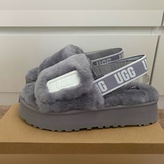 Ugg Disco Slide Women’s Size 10 *New With Box *Dark Gray With A Amethyst Color Hue Glitter Ugg Slippers, Ugg Disco Cross Slide, Lavender Ugg Slides, Sequin Ugg Slippers, Ugg Slippers Gray, Platform Wedge Heels, Ugg Slippers, Red Sandals, Black Espadrilles