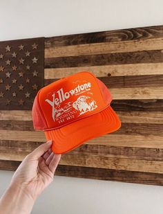 Retro Yellowstone Trucker Hat - Etsy Vintage Trucker Hats Aesthetic, Trucker Hat Inspiration, Western Trucker Hat, Orange Hat Outfit, Jesus Hats, Cute Trucker Hats, Cricut Hats, Western Trucker Hats, Hat Design Ideas