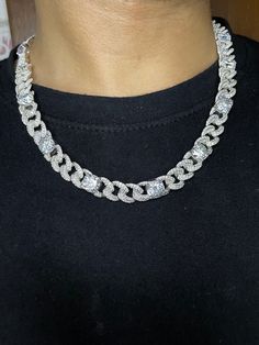 "Heavy Solid 925 Sterling Silver Men's VVS1 Moissanite Diamonds Miami Cuban Curb Chain Anti-Tarnish 10 mm wide 16\"-28\" Inch\" All Sizes ( Available Message For Size And MM sizes Price will Vary ) Fine Quality Lock Clasp, Moissanite studed Pass The Diamond Tester Test - 40-70Ct VVS1 Quality Moissanite studded/White D colour Cushion cut MOISSANITE Diamond Super ICY you have to see to believe!! GRA certified SOLID 925 Sterling silver...finished in rhodium for a shiny ICY look Not plated or filled Thick Diamond Necklace, Vvs Diamond Chain, Jake West, Guys Watches, Icy Chain, Rapper Chains, Diamond Chains For Men, Men Chain, Expensive Diamond