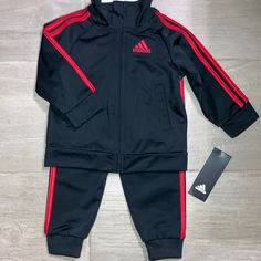 Brand New With Tags 9 Month Red & Black Matching Set Fitted Black Adidas Sets, Adidas Black Sports Sets, Adidas Black Fitted Sets, Adidas Black Long Sleeve Set, Adidas Long Sleeve Tracksuit, Red Adidas Tracksuit, Adidas Long Sleeve Tracksuit Sportswear, Grey Tracksuit, White Tracksuit