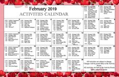 a calendar with red roses on it for the month of feb to feb, including dates and