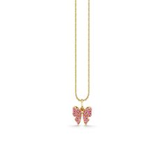 Gold & Pink Sapphire Small Bow Charm - Sydney Evan Fine Jewelry Delicate Yellow Gold Charm Necklaces, 14k Yellow Gold Necklace With Butterfly Charm, Yellow Gold Diamond Necklace With Butterfly Charm, 14k White Gold Jewelry With Butterfly Charm, Elegant Butterfly Charm For Gift, 14k White Gold Butterfly Charm Necklace, 14k White Gold Necklace With Butterfly Charm, Yellow Gold Butterfly Charm Jewelry For Formal Occasions, Sterling Silver Butterfly Charm Necklace