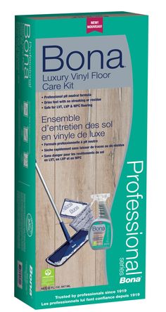 The Bona pro series luxury vinyl floor care kit is recommended for all types of unwaxed, residential and commercial polyurethane finished wood floors, and pre-finished, aluminum-oxide floors. It leaves no dulling residue and is safe for wood floors. This kit includes everything needed for easy and safe professional-level cleaning of hardwood floors. Bona Professional Unscented Spray Floor Cleaner | WM710013577 Wood Floor Finishes, Microfiber Mops, Vinyl Floor, Care Kit, Luxury Vinyl Flooring, Floor Care, Clean Microfiber, Luxury Vinyl, Floor Cleaner