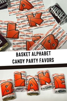 candy bar wrappers with the words basketball alphabet on them and an image of some candy bars