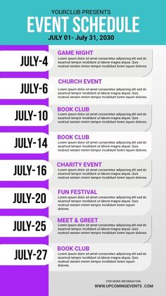 an event schedule for the upcoming year