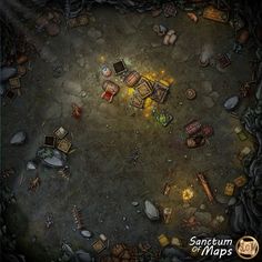 an aerial view of the game's map with lots of items and objects on it