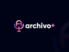 the logo for archivo plus is shown in pink and purple on a black background