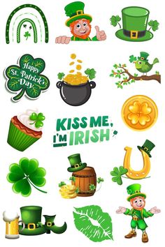 st patrick's day stickers with lepreite, shamrocks and other items