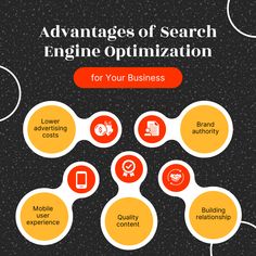 an orange and white flyer with the words,'advanced search engine optimition for your business '