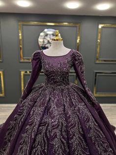 Midnight Majesty Long-Sleeve Beaded Ball Gown in Royal Purple – Larosabride’s Exclusive Royal Essence, Beaded Ball Gown, Dramatic Silhouette, Beaded Ball, Gown Skirt, Reflecting Light, Bridal Elegance, Ball Gown Skirt, Purple Fabric