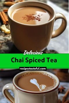 two cups of chai spiced tea with cinnamon on the side