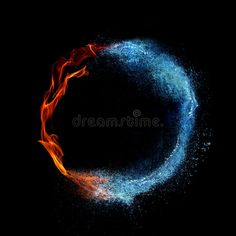 fire and water in the shape of a circle on a black background royalty illustration stock images