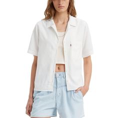 White Short Sleeve Button Up Outfit, Resort Shirt, Dress Shirts For Women, Levis Women, Sleeves (women), Christmas 2024, Short Sleeve Button Up, Button Front Shirt, Short Sleeve Button