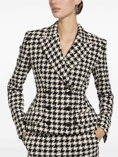 Hey there. This black and white blazer is like your favorite cup of tea—classic, comforting, and perfect for any occasion. It’s got that timeless double-breasted look with a modern tartan pattern that’s sure to turn heads. Trust me, once you try it on, you'll wonder how you ever lived without it. Silk and virgin wool blend for a luxurious feel Notched lapels for a sophisticated touch Made in Italy, showcasing impeccable craftsmanship Part of the FW24 collection Houndstooth Fashion, Check Blazer, Checked Blazer, Houndstooth Pattern, Dolce E Gabbana, Blazer Black, Exclusive Fashion, Formal Attire, Emilio Pucci