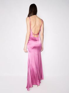 Jacquemus Mentalo open-back Satin Gown - Farfetch Evening Backless Midi Dress With Adjustable Straps, Backless Midi Dress With Adjustable Straps For Evening, Pink Fitted Dress With Strappy Back, Pink Gala Evening Dress With Straight Neckline, Pink Evening Dress With Straight Neckline, Backless Slip Dress With Corset Back For Evening, Elegant Pink Dress With Ruched Back, Pink Satin Dress With Adjustable Straps, Evening Backless Dress With Adjustable Straps